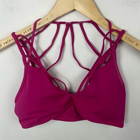 PilyQ Pink Dahlia Quinn Halter Bikini Top Pink Size D Caged Strappy Boho Swim - Picture 9 of 11